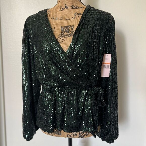 Nanette Lepore Faux Wrap Sequin Blouse- Size Small - Picture 1 of 10
